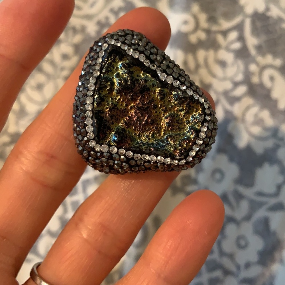 Druzy Statement Ring 925 Sterling Adjustable - image 6